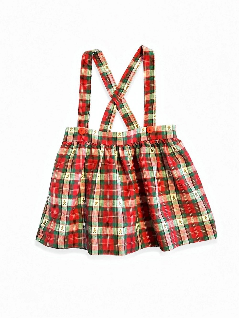 Vintage Girls 2T Christmas Plaid Gingerbread Suspender Skirt USA